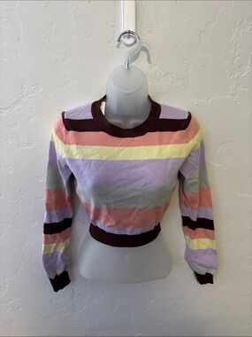 Full Tilt Multicolor Striped Cropped Sweater - Pastel Rainbow